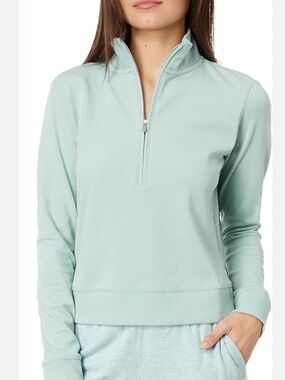 Travis Mathew Women's Half-Zip Pullover Sweatshirt in Mint